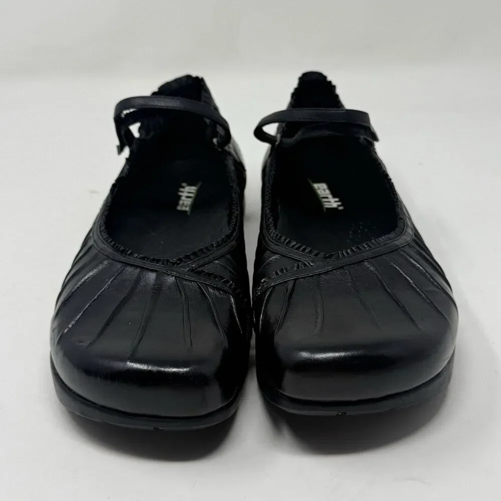 Earth Kalso Pirouette 3 Shoes Womens 9.5 Black Leather Mary Jane Scalloped Boho